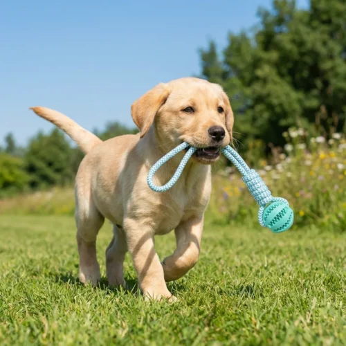 Cotton Rope & Rubber Dog Chew Ball, Treat Dispenser